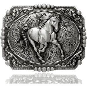 🆕Men's Silver Religion Cross Cowboy Kneeling Prayer Horse Design Belt Buckles